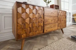 Massivholz Sideboard MYSTIC LIVING 145cm braun Sheesham stone finish Kommode Schubladen