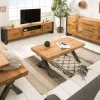 Massivholz Sideboard THOR 200cm mit Schubladen natur Wildeiche geölt Metall schwarz