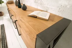 Massivholz Sideboard THOR 200cm mit Schubladen natur Wildeiche geölt Metall schwarz