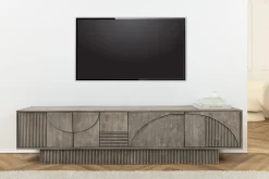 Massivholz TV-Lowboard ART DECO 200cm grau smoked Mangoholz 3D-Front