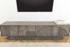 Massivholz TV-Lowboard ART DECO 200cm grau smoked Mangoholz 3D-Front