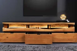 Massivholz TV-Lowboard GRAND ACACIA 180cm braun Akazie mit LED-Beleuchtung Baumkante