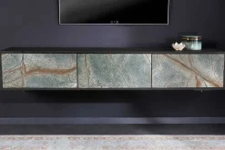 Massivholz TV Lowboard MOUNTAIN SOUL 160cm schwarz hängend echter Naturstein Akazie