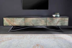Massivholz TV Lowboard MOUNTAIN SOUL 200cm echter Naturstein Akazie schwarz hängend / stehend