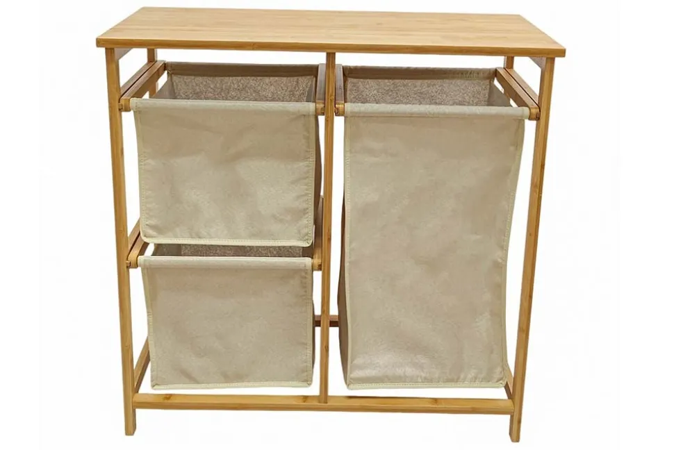 Massivholz Wäschekorb LAGOON SPA 70cm natur beige Bambus drei Wäschebeutel waschbar