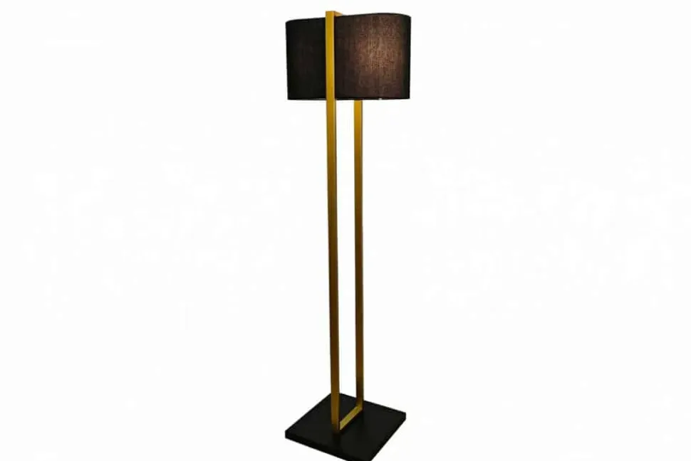 Minimalistische Stehlampe COLLEEN 160cm gold schwarz Stoffschirm mit Metallfuß