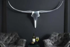Moderne Design Wanddekoration BULL XL 120cm silber Aluminium Stierkopf