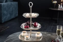 Moderne Etagere ORIENT 45cm silber Hammerschlag-Design mit drei Etagen
