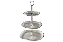Moderne Etagere ORIENT 45cm silber Hammerschlag-Design mit drei Etagen