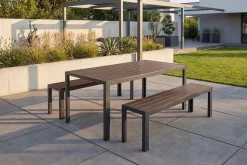 Moderne Gartenbank DESIGNO 130cm dunkelbraun schwarz Aluminium wetterfest Outdoor Sitzbank