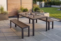 Moderne Gartenbank DESIGNO 130cm dunkelbraun schwarz Aluminium wetterfest Outdoor Sitzbank