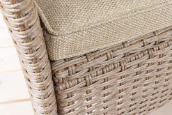 Moderne Gartenbank PORTOFINO 140cm natur beige Polyrattan Sitzbank mit Tisch wetterfest