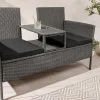 Moderne Gartenbank PORTOFINO 140cm grau Polyrattan Outdoor Sitzbank mit Tisch wetterfest