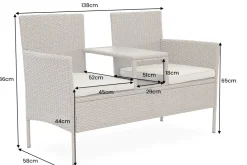 Moderne Gartenbank PORTOFINO 140cm grau Polyrattan Outdoor Sitzbank mit Tisch wetterfest