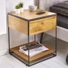 Moderner Beistelltisch SCORPION 50cm Wildeichen-Design Metall Nachttisch mit Schublade