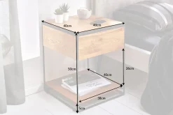 Moderner Beistelltisch SCORPION 50cm Wildeichen-Design Metall Nachttisch mit Schublade
