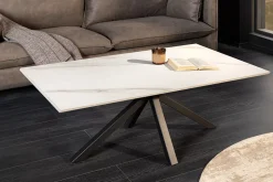 Moderner Couchtisch GALAXIE 100cm weiß Keramik schwarz Metall Sterngestell