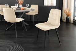 Moderner Design Stuhl TRES CHIC beige Cord schwarze Metallbeine Esszimmer