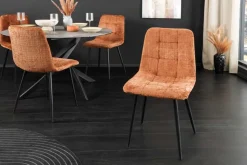 Moderner Design Stuhl TRES CHIC rost braun Chenille Cremona schwarze Metallbeine