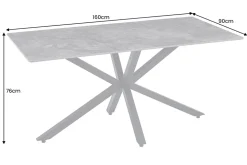 Moderner Esstisch GALAXIE 160cm weiß Keramik Marmor-Design glänzend Metallgestell schwarz