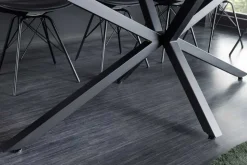 Moderner Esstisch GALAXIE 160cm weiß Keramik Marmor-Design glänzend Metallgestell schwarz