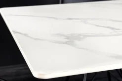 Moderner Esstisch GALAXIE 160cm weiß Keramik Marmor-Design glänzend Metallgestell schwarz