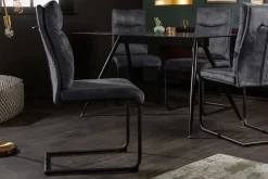 Moderner Freischwinger Stuhl COMFORT grau Samt mit Komfortgriff