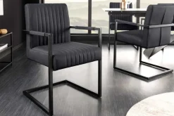 Moderner Freischwinger Stuhl BIG ASTON Echtleder schwarz Taschenfederkern Metall