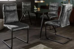 Moderner Freischwinger Stuhl COMFORT grün Samt mit Komfortgriff