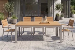 Moderner Gartentisch DESIGNO 205cm natur greige Aluminium wetterfest Outdoor-Esstisch