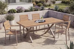 Moderner Gartentisch DESIGNO 150cm natur greige Aluminium wetterfest X-Gestell