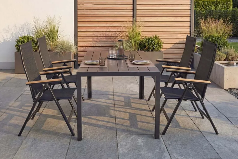 Moderner Gartentisch DESIGNO 150cm anthrazit schwarz Aluminium wetterfest Outdoor Esstisch