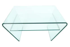 Moderner Glas Couchtisch FANTOME 70cm Trapez mit Ablage transparent