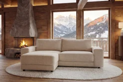 Moderner Hocker LOFT 75cm champagner beige Chenille Nosagfederung Taschenfederkern