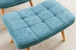 Moderner Hocker SCANDINAVIA blau Strukturstoff Massivholz-Beine Fußhocker