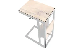 Moderner Laptoptisch CONCIERGE 60cm natur Mangoholz Beistelltisch mit Stauraum Metallgestell