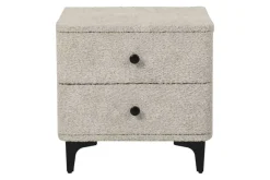 Moderner Nachttisch ART DECO 45cm greige Bouclé mit Schubladen schwarz Metall