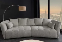 Modernes Big Sofa ROYAL 295cm grau Bouclé Federkern XXL-Couch inkl. Kissen