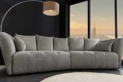 Modernes Big Sofa ROYAL 295cm grau Bouclé Federkern XXL-Couch inkl. Kissen