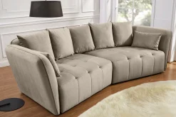 Modernes Big Sofa ROYAL 295cm greige Veloursstoff Federkern XXL-Couch