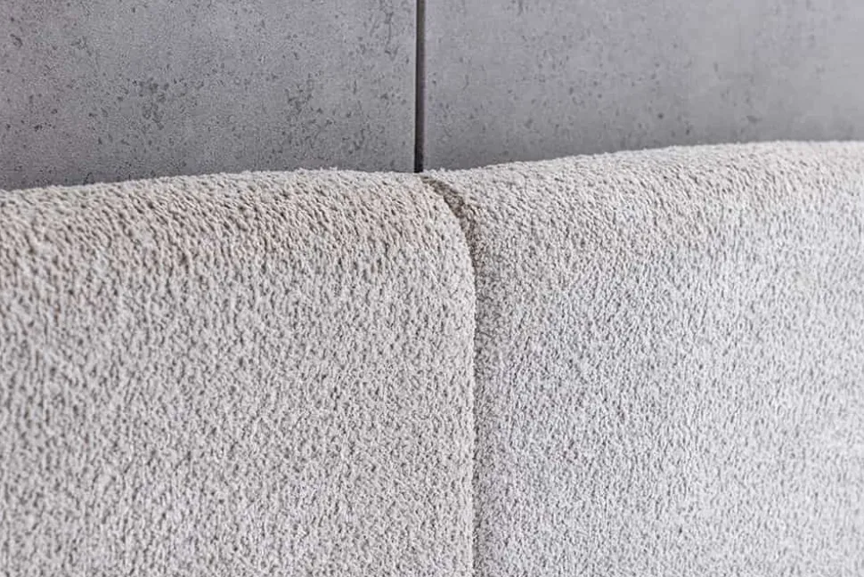 Modernes Boxbett ART DECO 160x200cm greige Bouclé mit Stauraum und Lattenrost