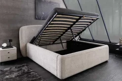 Modernes Boxbett ART DECO 160x200cm greige Bouclé mit Stauraum und Lattenrost