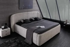 Modernes Boxbett ART DECO 160x200cm greige Bouclé mit Stauraum und Lattenrost