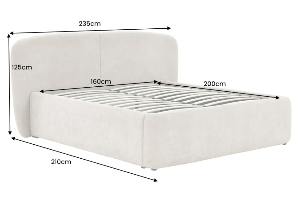 Modernes Boxbett ART DECO 160x200cm greige Bouclé mit Stauraum und Lattenrost