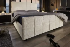 Modernes Boxbett PRESTIGE 180x200cm creme Bouclè mit Stauraum und Lattenrost