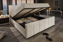Modernes Boxbett PRESTIGE 160x200cm creme Bouclè mit Stauraum und Lattenrost