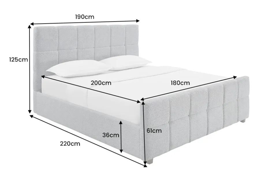 Modernes Boxbett PRESTIGE 180x200cm grau Bouclé mit Stauraum und Lattenrost