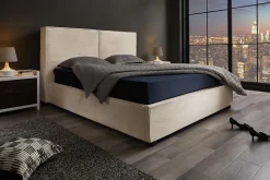 Modernes Boxbett ROCCO 160x200cm beige Cord mit Stauraum und Lattenrost