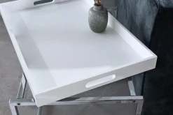 Modernes Couchtisch 3er Set ELEMENTS 75cm weiß Chrom abnehmbares Tablett