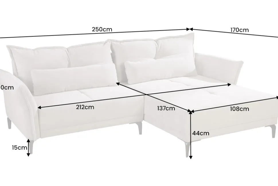 Modernes Ecksofa DESIGNO 250cm champagner beige Cord Couch inklusive Kissen Metallfüße